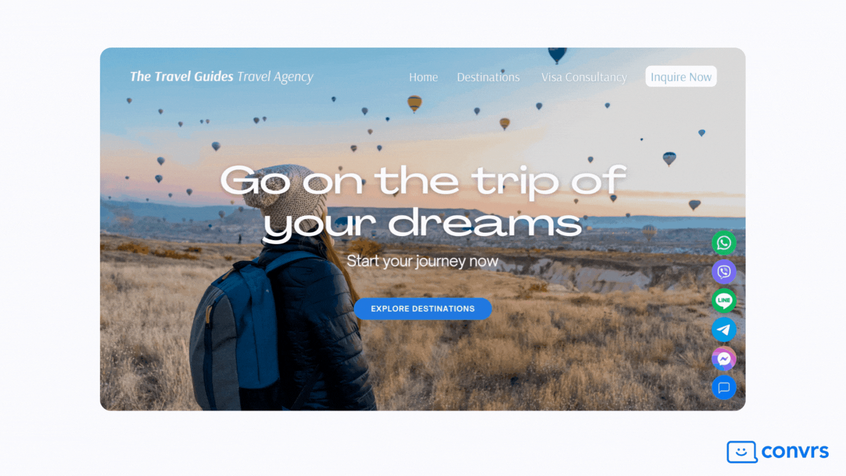 A travel agency's website with Omnichannel Live Chat integration